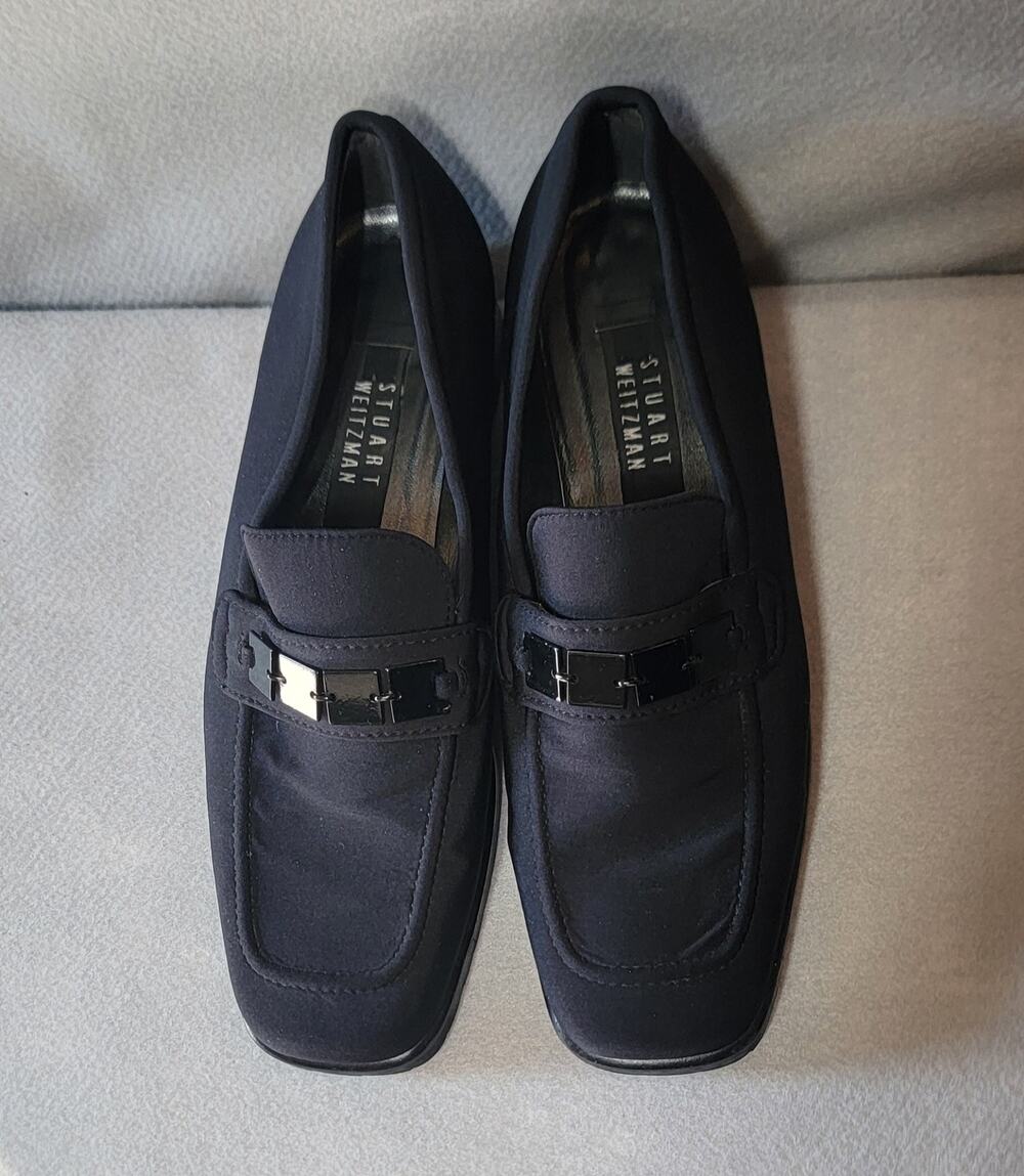 Stuart Weitzman Brackel Black Microstretch Loafers Lug Sole Sz 8.5 US / 39 EU